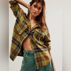 Free People We The Free Izzy Cargo Shirt - “Olive Combo” color - Medium BNWOT